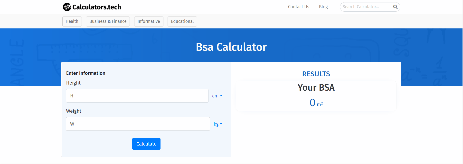body surface area calculator