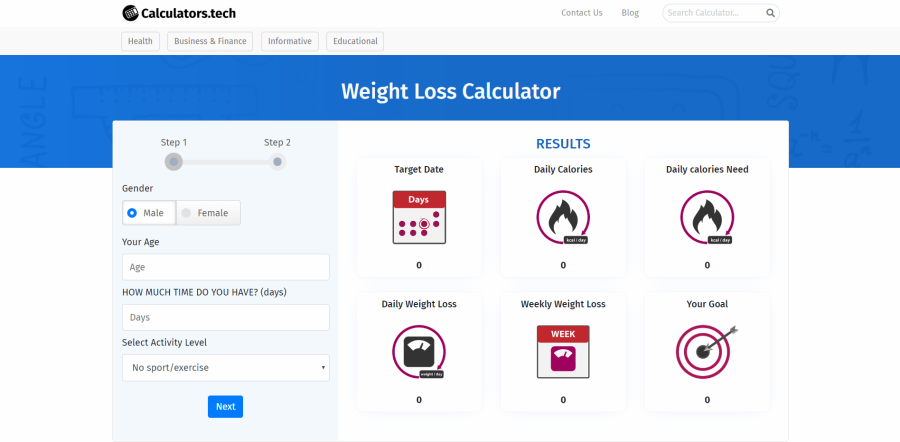 Weight loss calculator